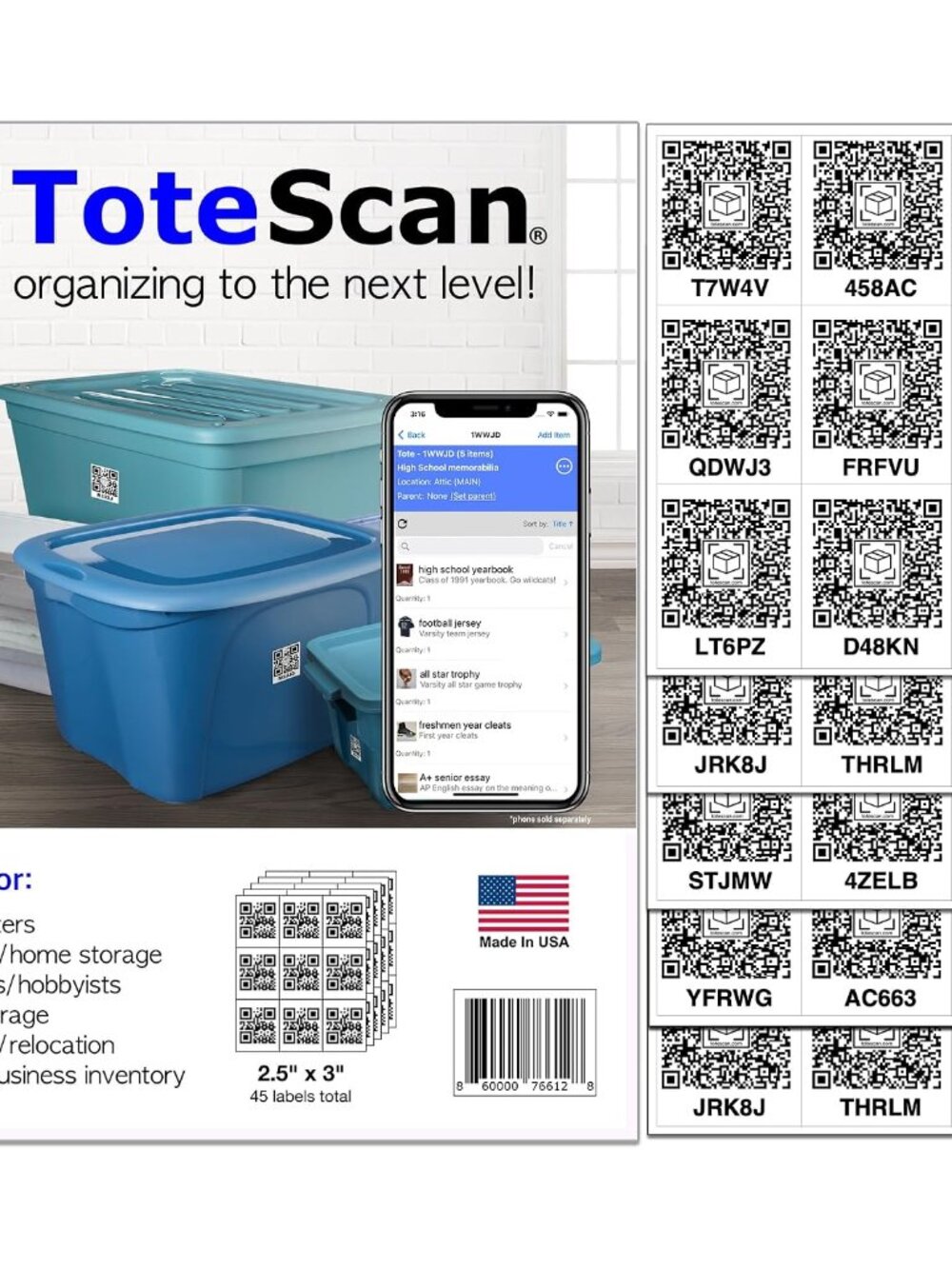 Intelligent QR Labels for Organization/Moving/Storage 45 Unique Labels, 2.5"x3"